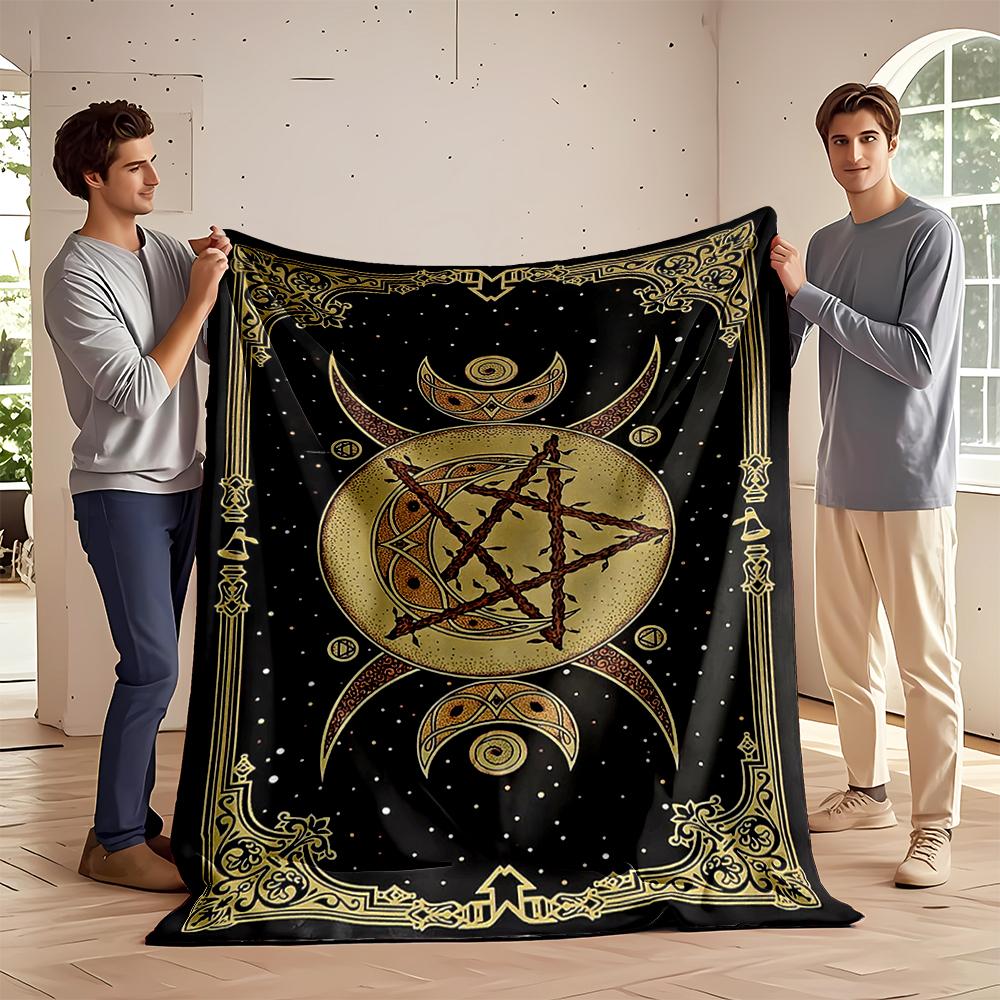 Mystic Pentagram and Moon Phases Blanket, Flannel Blanket for Bedroom, Living Room, Sofa, and Nap Sofas.