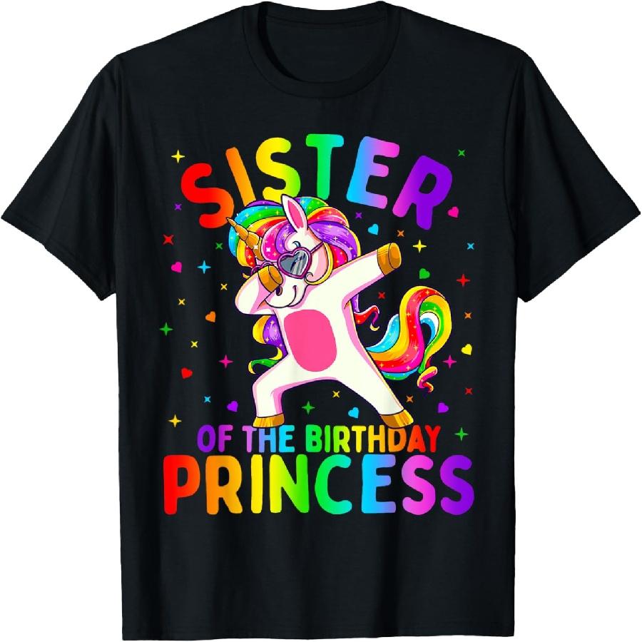 Sister of the Birthday Princess Girl Dabbing Unicorn T-Shirt S