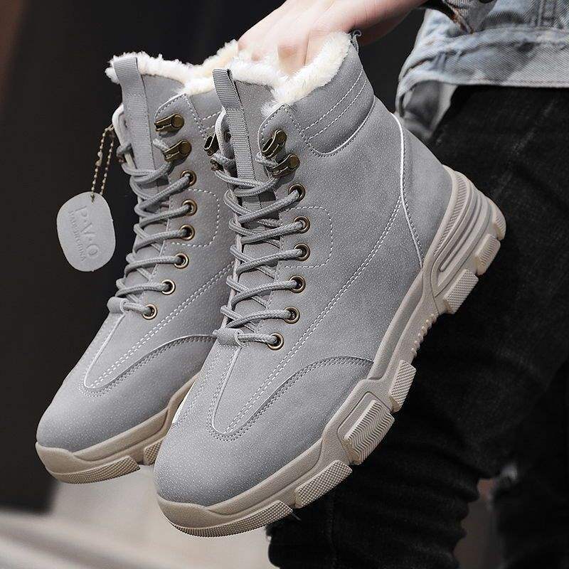 Snow Boots Men's Spring Velvet Thickened Thermal Cotton Boots Korean Version of British Style Middle Help Martin Boots Casual Versatile Trendy Shoes