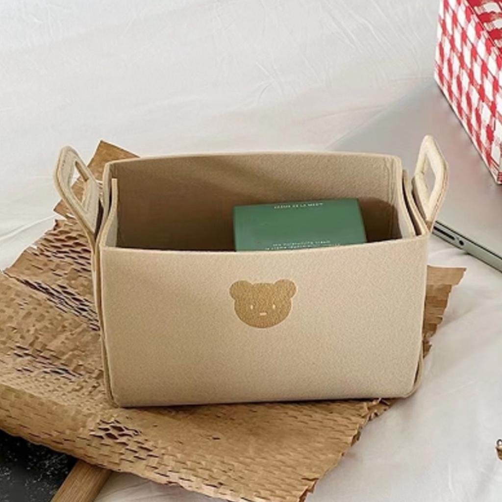 Felt Storage Basket with Handles Foldable Laundry Snacks Toys Clothes Bin for Home Desktop Bear