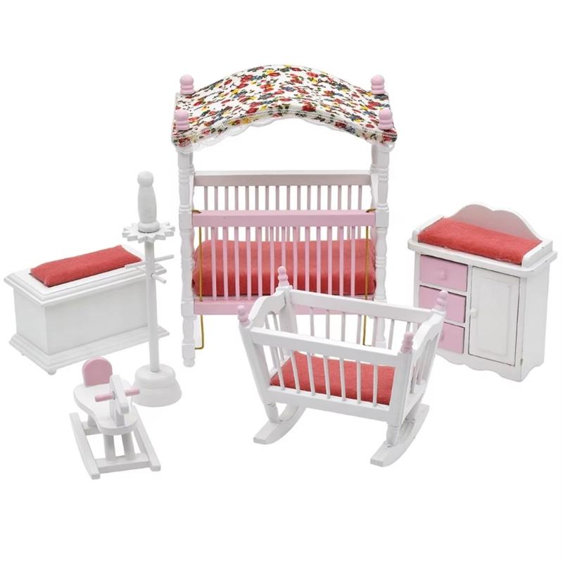 

Dollhouses Baby Room Furniture Collection with Bed Cradle Storage Cabinet Model Accessories 1