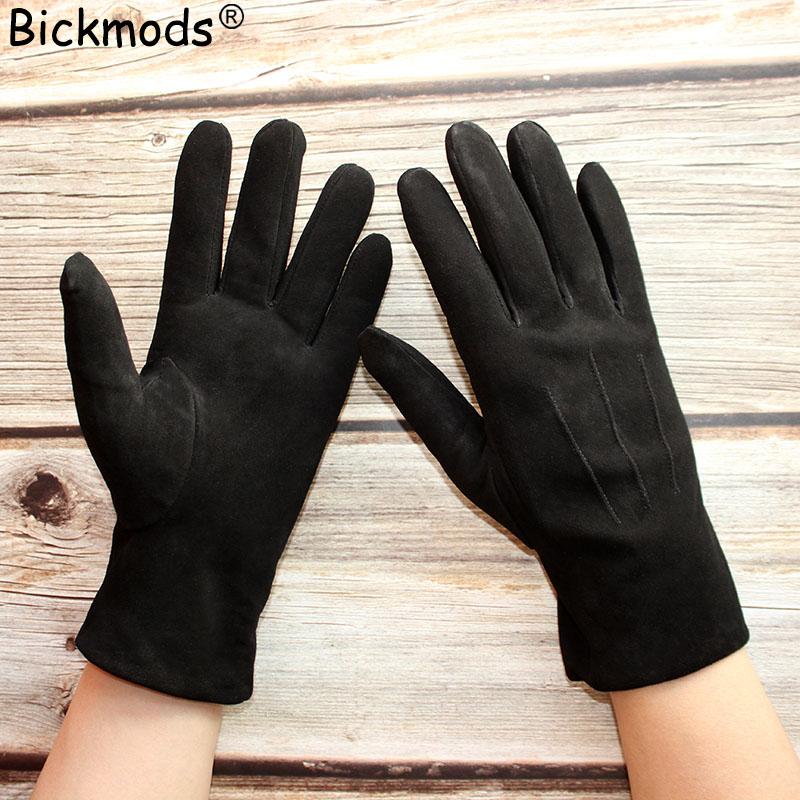 Sheepskin Suede Gloves Female Leather Black Velvet Lining Fashion Hand Repair New Autumn and Winter Warmth Outdoor Travel Points