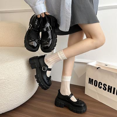 Chaussures plates en cuir à plateforme rehaussée style British noir pour femmes, chaussures Mary Jane à semelle souple pour jupe