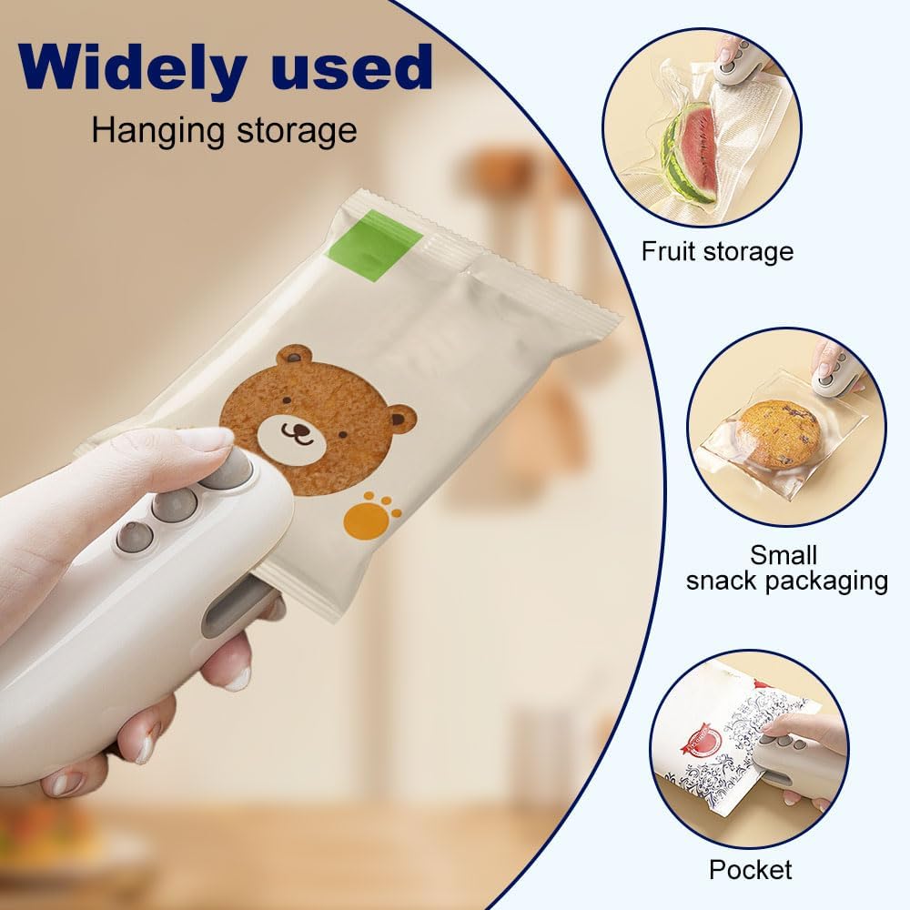 Mini Bag Sealer, Upgrade 2 In 1 USB Rechargeable Chip Bag Sealer Heat Seal Tool, Portable Heat Vacuum Sealers Food Sealer Bag