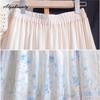 Spring Summer Women Maxi Long Skirt High Waist Delicate Floral Embroidery Classical Skirt Vintage Elegant Hollow Out Ladies' A-Line Skirt