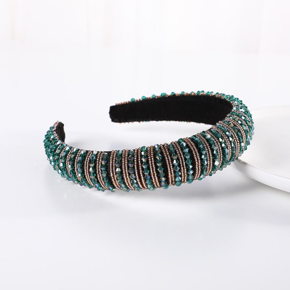 Fashion Shiny Crystal Beaded Headband Rhinestone Handmade Wide Headbands Baroque Gem Hair Hoop Hair Accessories
