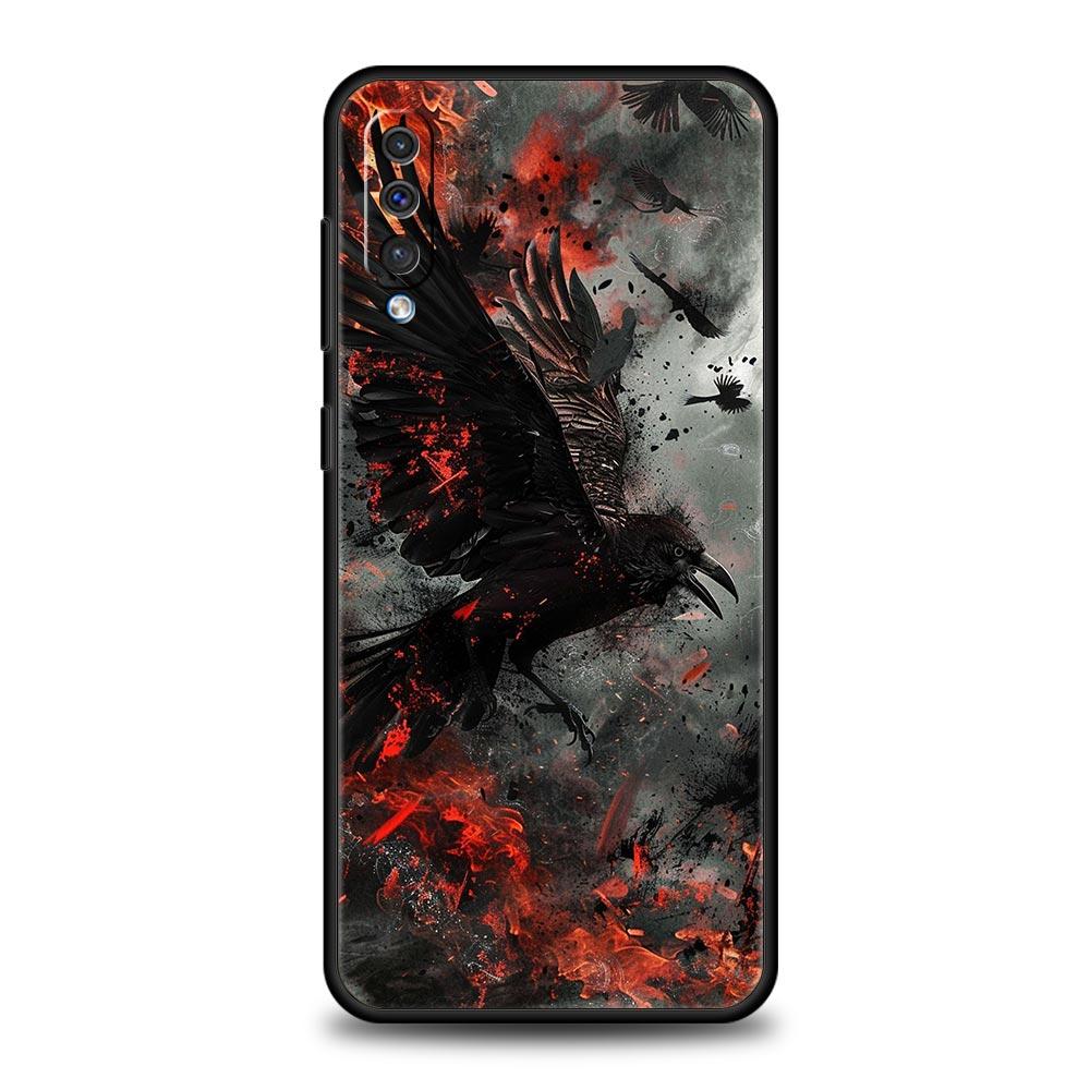 Black Raven Phone Case for Samsung Galaxy A56 A36 A26 A16 A34 A24 A42 A22 A20 A12 A40 A30 A10 5G Soft TPU Cover Shell Fundas Bag