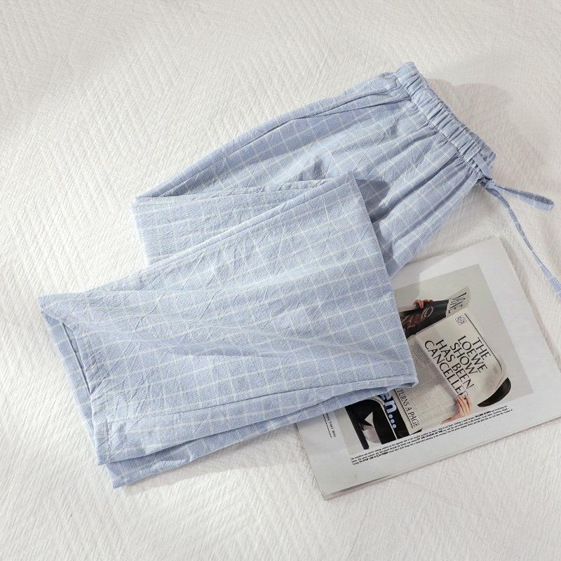 Spring-Summer Lightweight Plaid Sleep Pants - Unisex Cotton Pajamas for Indoor & Outdoor Wear