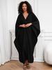 Černé ženy Kaftan nadrozměrné prázdninové párty dlouhé šaty útulné lehké sako společenské oblečení Batwing Sleeve Homewear Q1306