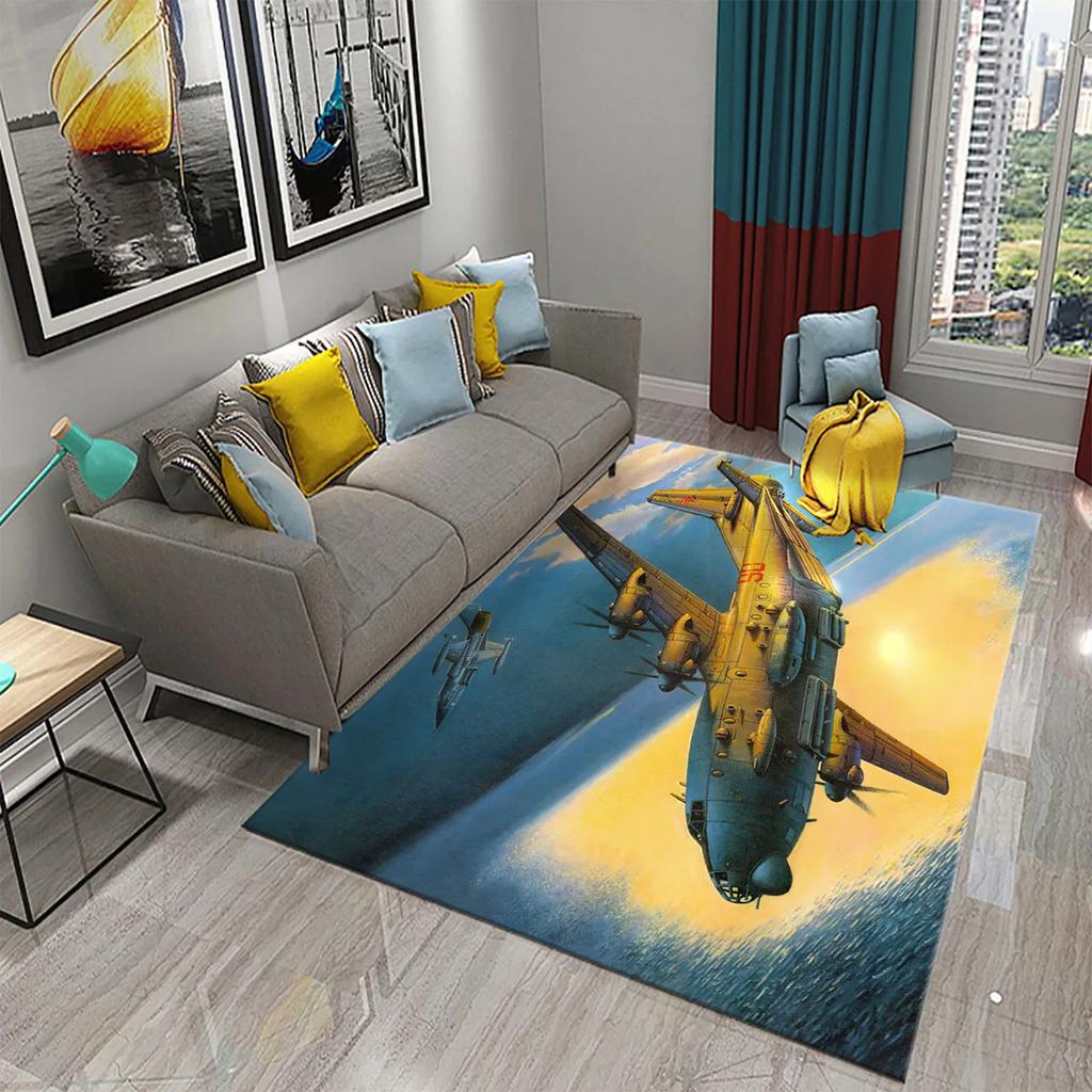 3D Bunter Ölgemälde Flugzeug Teppich für Wohnzimmer Schlafzimmer Dekor Teppiche Badezimmer Küche Rutschfeste Bodenmatte Heimdekor Teppiche