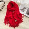 Winter Cashmere Solid Color Pashmina Tassel Scarf for Women Warm Scarves Wraps Girls Thicken Warm Shawl Wrap Echarpe Stole