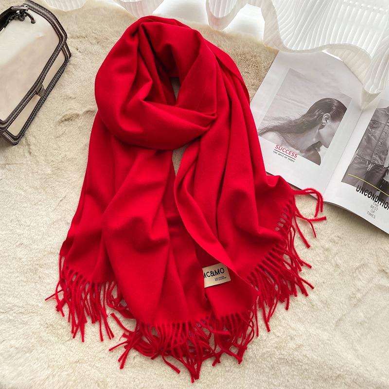 Winter Cashmere Solid Color Pashmina Tassel Scarf for Women Warm Scarves Wraps Girls Thicken Warm Shawl Wrap Echarpe Stole