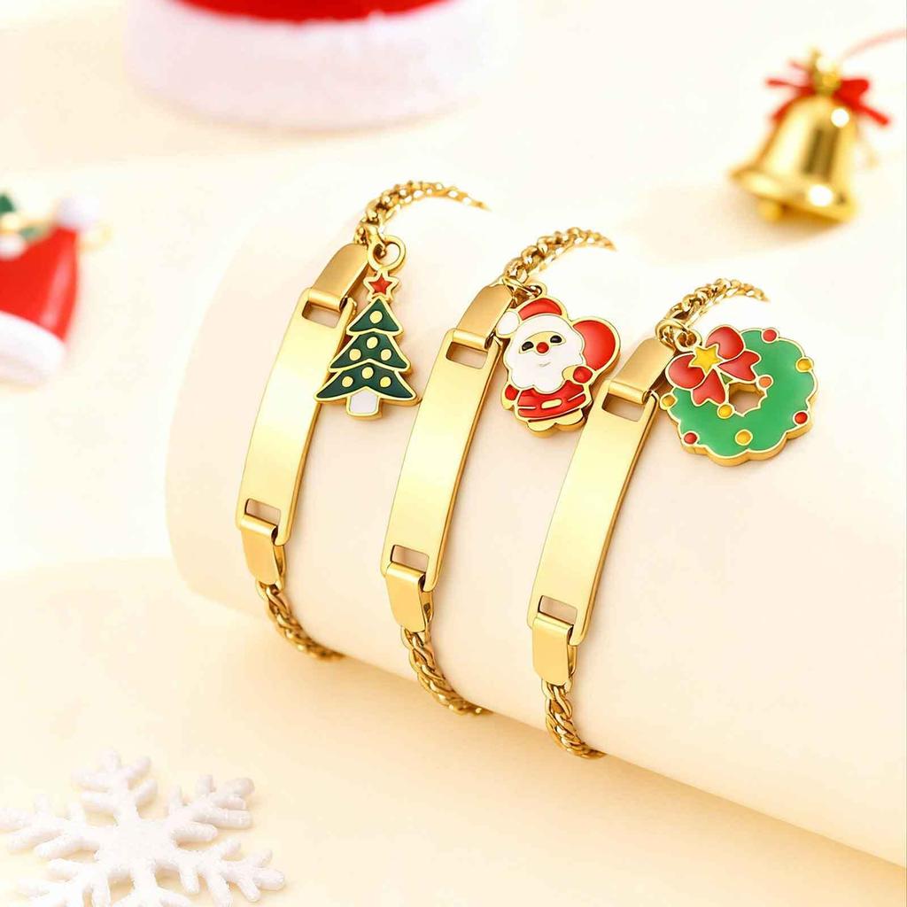 Children'S Christmas Gift, Stainless Steel Curved Sign Dripping Oil Santa Adjustable Children'S Bracelet