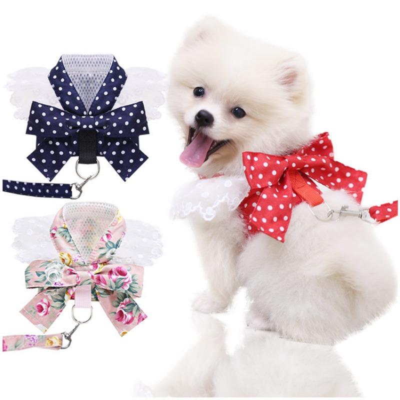 Bow Dog Chest and Back Straps, Leashes, Dog and Cat Pet Clothes, Cat Supplies, Small and Medium-sized Dogs