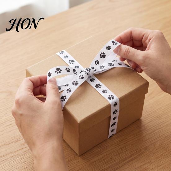 Floral Arrangement Craft Supplies 0.4" x 9.8 Yards Paw Print Ribbed Ribbon, Decorative Fabric Ribbon for DIY Gift Wrapping Pet Themed and Bows,