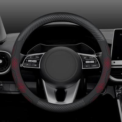 Carbon Fiber Suede Car Steering Wheel Cover Anti-slip Breathable Car Steering Wheel Cover Universal 15 Inch (Approx. 38cm)