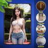 HD Metall Blechschild Atemberaubende Asiatische Schönheit im Weißen Spitzen-Bralette und Zerrissener Jeans Vintage Poster Lässiger Street Style Wandkunst De