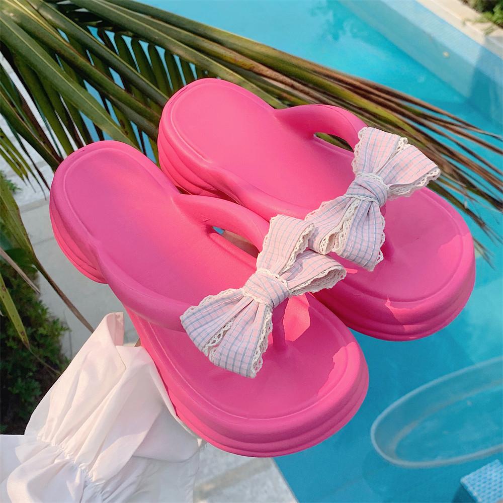 Cute bow and flip flops for students, casual wear on the beach, sandals for women, summer