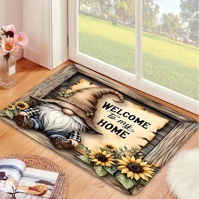 VIKAMA Sunflower Welcome Home Doormat Soft Flannel Machine-Washable Floor Mat Entrance Hallway Rug Home Decoration