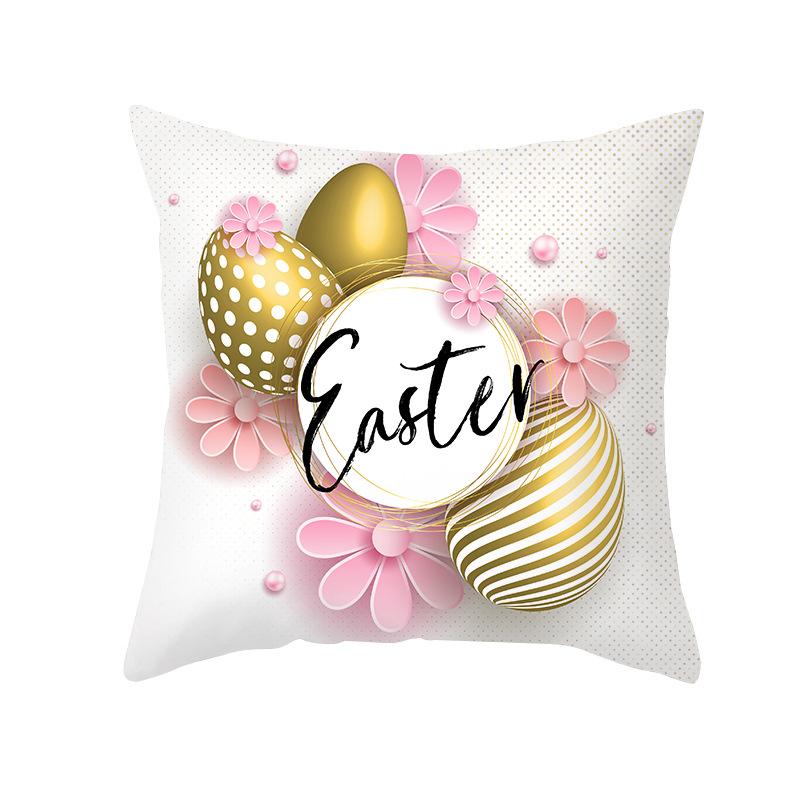 Colorful Easter Pillowcase Rabbit Egg Print Series Peach Skin Home Pillowcase Sofa Cushion
