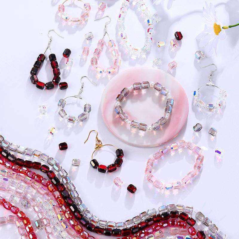 8mm Glass Column Beads Crystal Barrel Faceted Loose Spacer Craft Beads for Bracelet Necklace Earring Wind Chime Jewelry Making