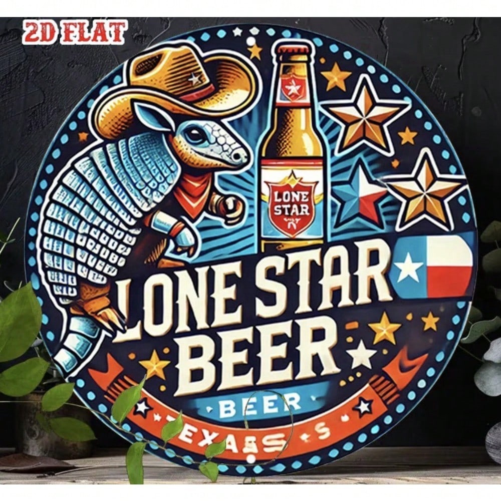 Vintage Lone Star Beer Metal Wall Sign Round Retro Garage Decor Weatherproof Tin Sign for Bar Man Cave Pub Home