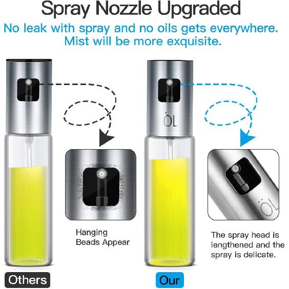 Oil Sprayer for Cooking, Olive Oil Sprayer Mister of Nozzle Upgraded, no Dribbles, Mist More Exquisite, 3.4OZ Capacity Food-Grade, Versatile Glass