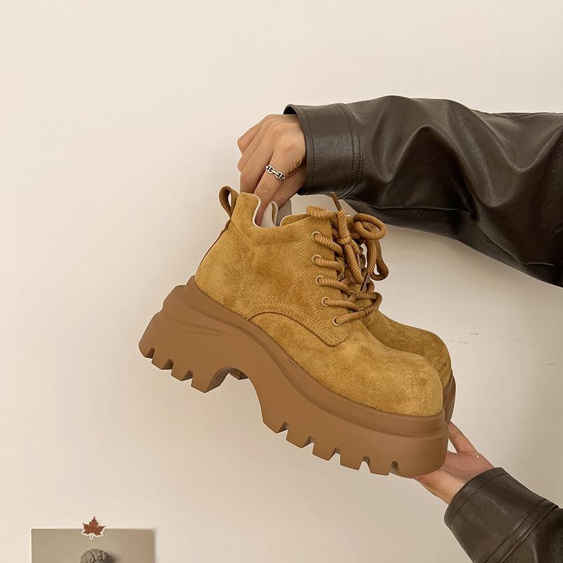 2025 Autumn New Denim Sweet Cool Style Martin Boots Women's Thick-soled Heightening Ribbon British Single Boots