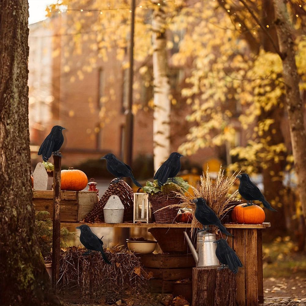 Simuliertes Schwarzes Krähenfeder-Tier Halloween-Requisite Plüschkrähe Geisterfest-Ornament Horror-Dekor Handwerk Spaß Essentieller Artikel