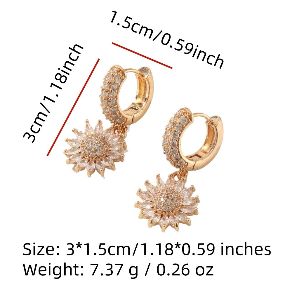 1 Pair Fashion Sun Flowers Dangle Earrings for Women Cubic Zirconia Jewelry Daily Wedding Party Accessories