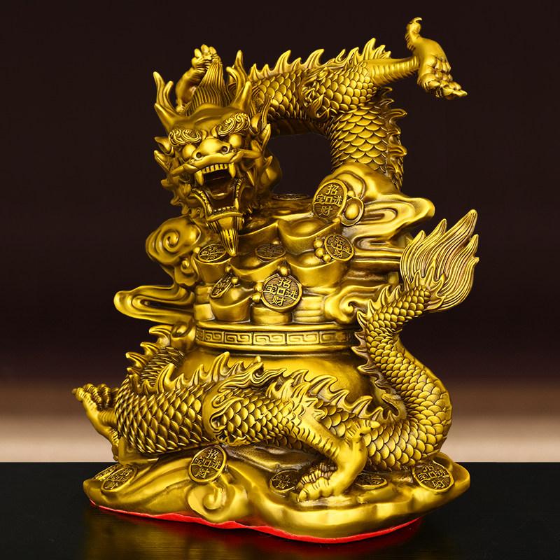 Feng Shui Copper Dragon Figurine Treasure Vase Dragon Office Home Living Ornament