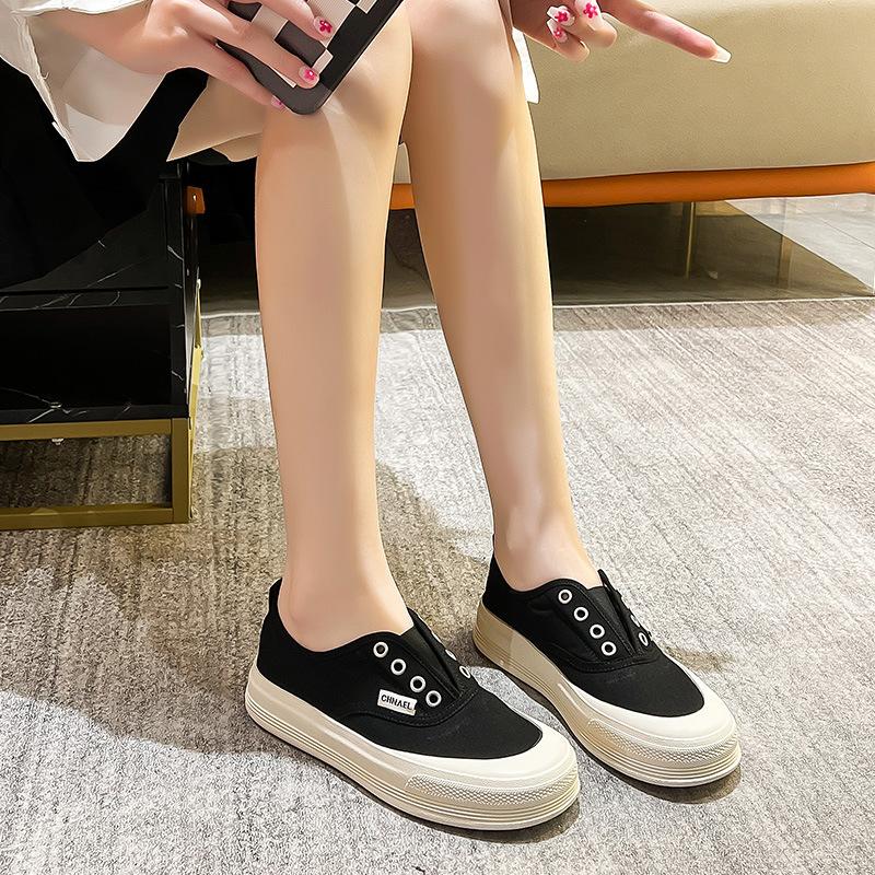 2025 Summer New Breathable Canvas Shoes Women's Ins Tide Super Fire Korean Version Board Shoes Two Wear One Pedal Thick-soled Fisherman Shoes