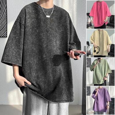 Gruba tkanina Vintage męskie koszulki oversize 2023 letnie koszulki z krótkim rękawem Casual O Neck koszulka męska kwasowo sprane t-shirty topy