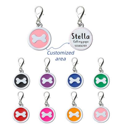 1 pz Rosa Personalizzato Personalizzato Ossa di Cane Argento a Forma Rotonda Medaglietta ID Animale Domestico, Il Retro Può Essere Inciso con il Nome dell'Animale