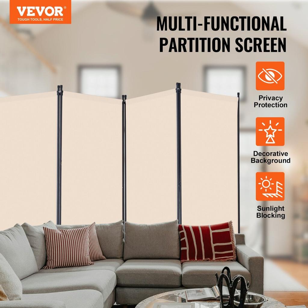 Room Divider 4 Panels Fabric Room Privacy Screen for Office Bedroom Beige