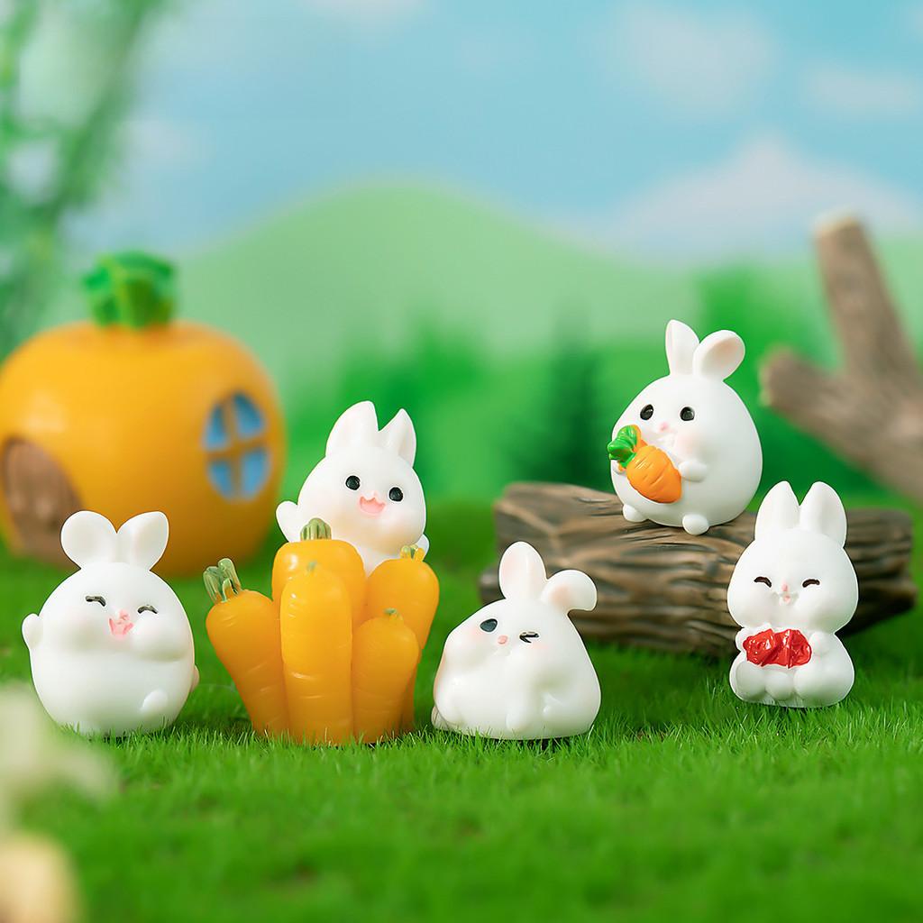 Adorable Resin Miniature Fat Bunny Figurines Diy Desktop Decor Cute Cartoon Style