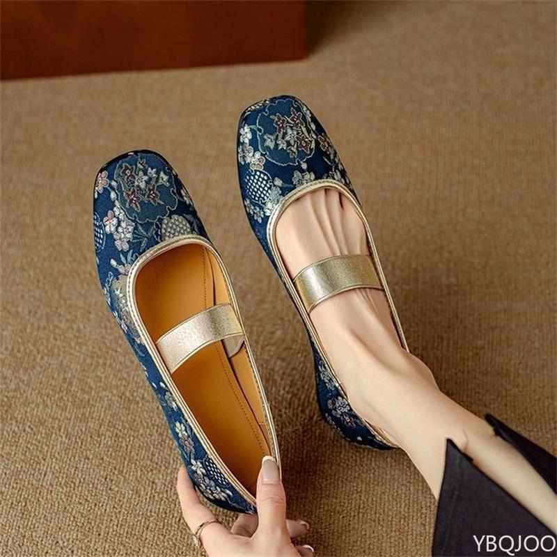Luxuriöse bestickte niedrige Absätze Flats mit eckiger Spitze Damen Elegante minimalistische Schuhe Modische vielseitige Sommerneuheit Schuhe mit weicher Sohle