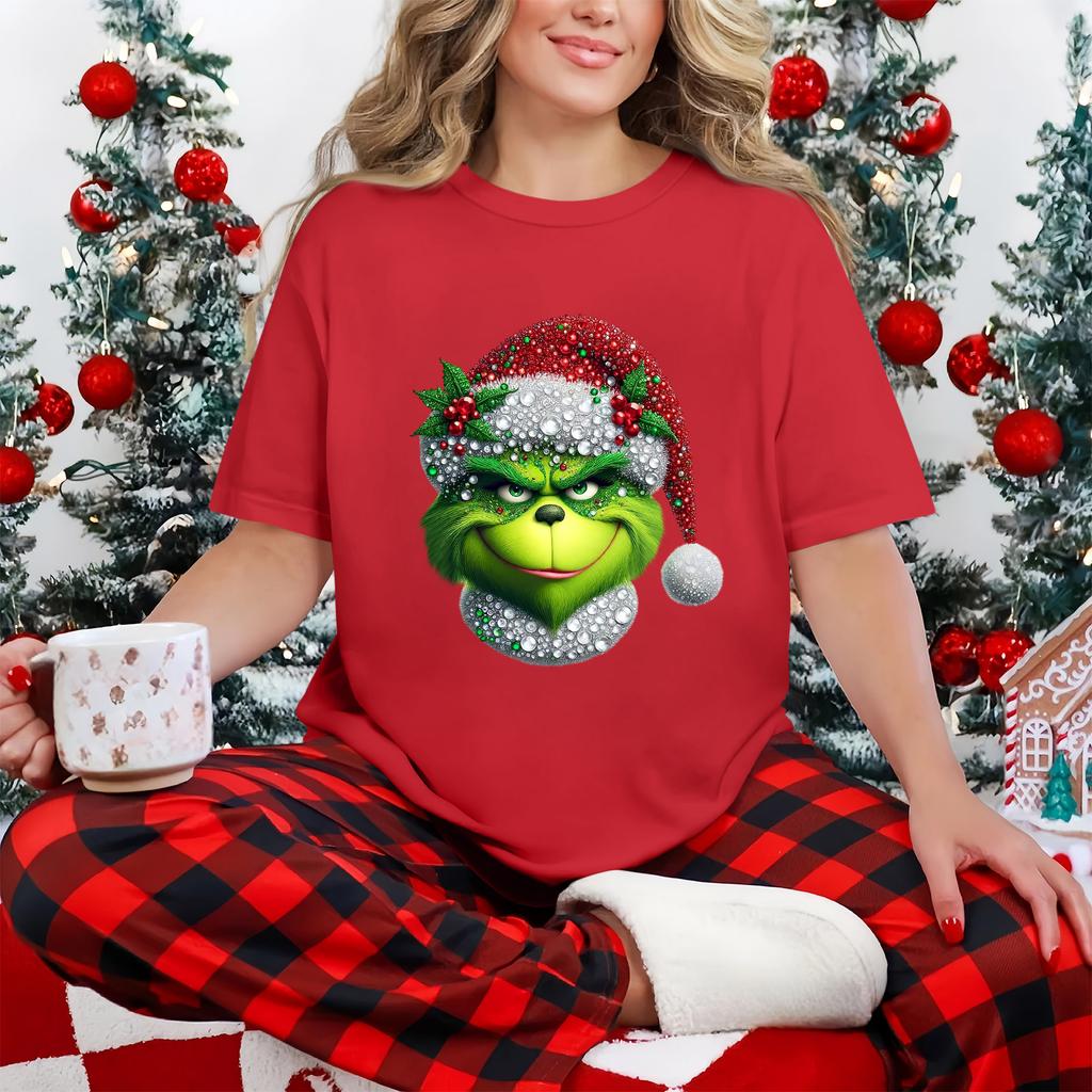 Kortermet topp for kvinner, avslappet, med trykk, rund hals, pullover