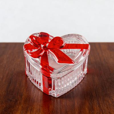Candy Jar with Lid Glass Heart Shaped Clear Cookie Bowl Candy Storage Container Serving Dish for Snacks Jewelry Red Bow