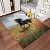 Black Horse in Poppy Field suitable as a non-slip mat for the living room or bedroom sofa