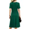 Fashionable Women's Loose V-neck Short Sleeved Dress, Mid Length Skirt