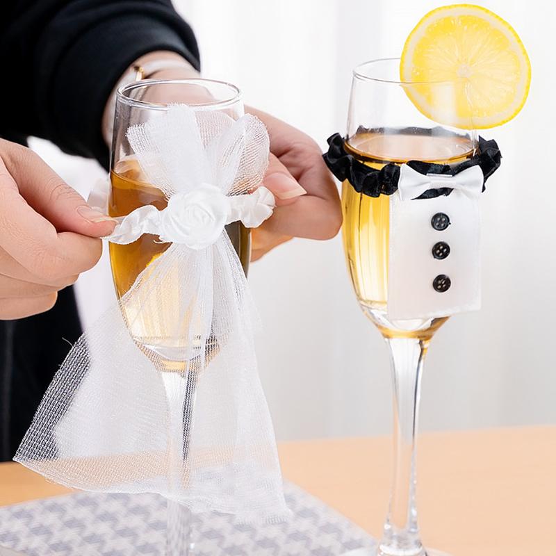New 4/2PC Wedding Bride Groom Wine Cups Champagne Glasses Ornaments Glass DIY Bride To Be Bridal Shower Bachelorette Party Decor