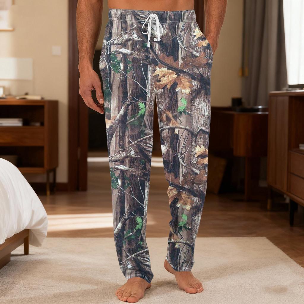 Pantaloni casual da uomo con coulisse, tasche e polsini, pantaloni da casa per dormire