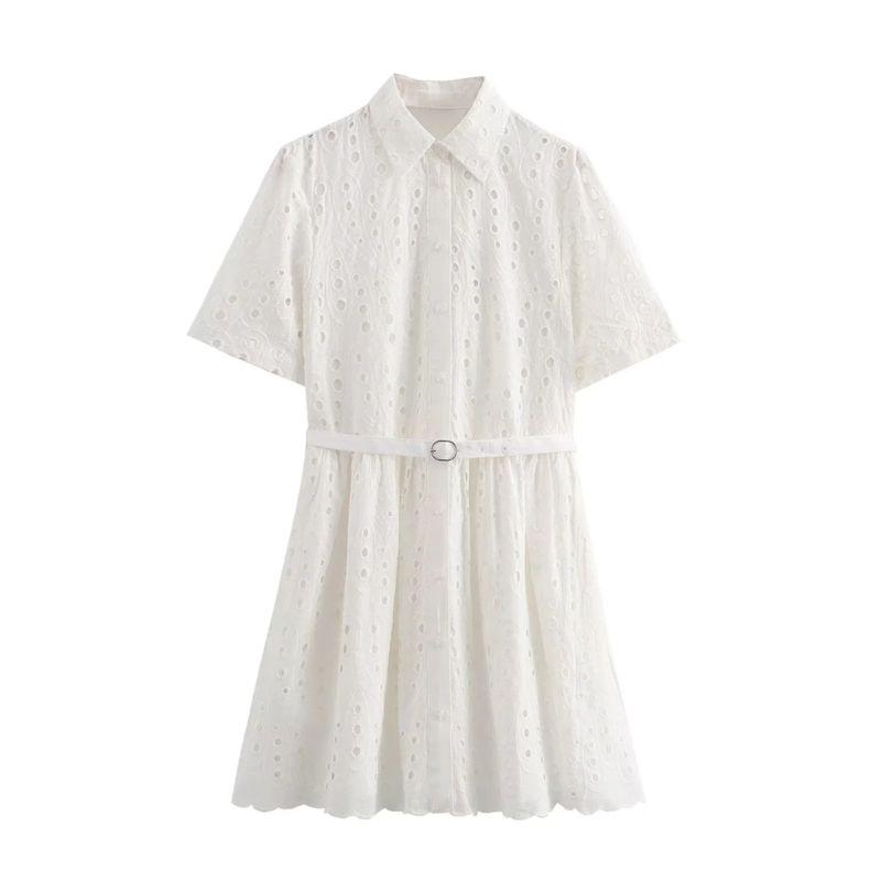 Kaslead New Arrival Women's Clothing Fashion Style Fashion Hollowed-out Embroidery Short Short Sleeve Dress 4877010