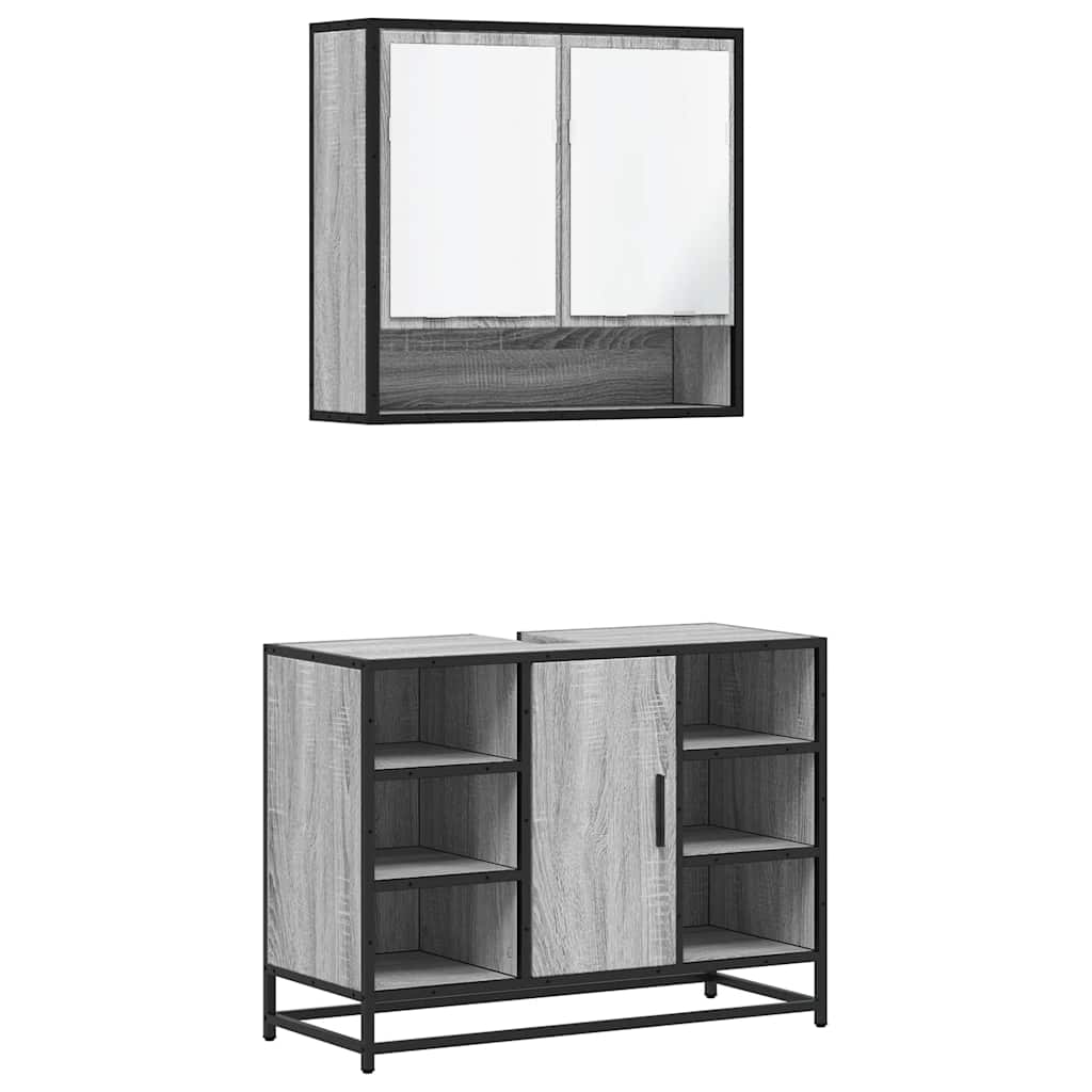 2 Piece Bathroom Furniture Set Grey Sonoma Particleboard
