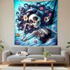 Whimsical Skeleton with Flowers Design Patterned Tapestry Decorative Wall Hanging, Home Bedroom Living Room Decor
