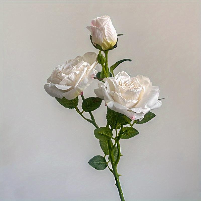 1Pc French Artificial Flower Single Stem 3-Headed Burnt Edge Rose for Wedding Home Decoration Holiday Decoration Valentine's Day Gift Birthday Gift