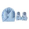 Cotton Knit Baby Hat Socks Set 0-12 Months Newborn Turban Hat Baby Bow Fetal Cap  Home/Outdoor