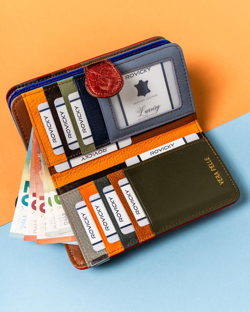 Große, lederne Damen Geldbörse im Patchwork-Muster - Rovicky
