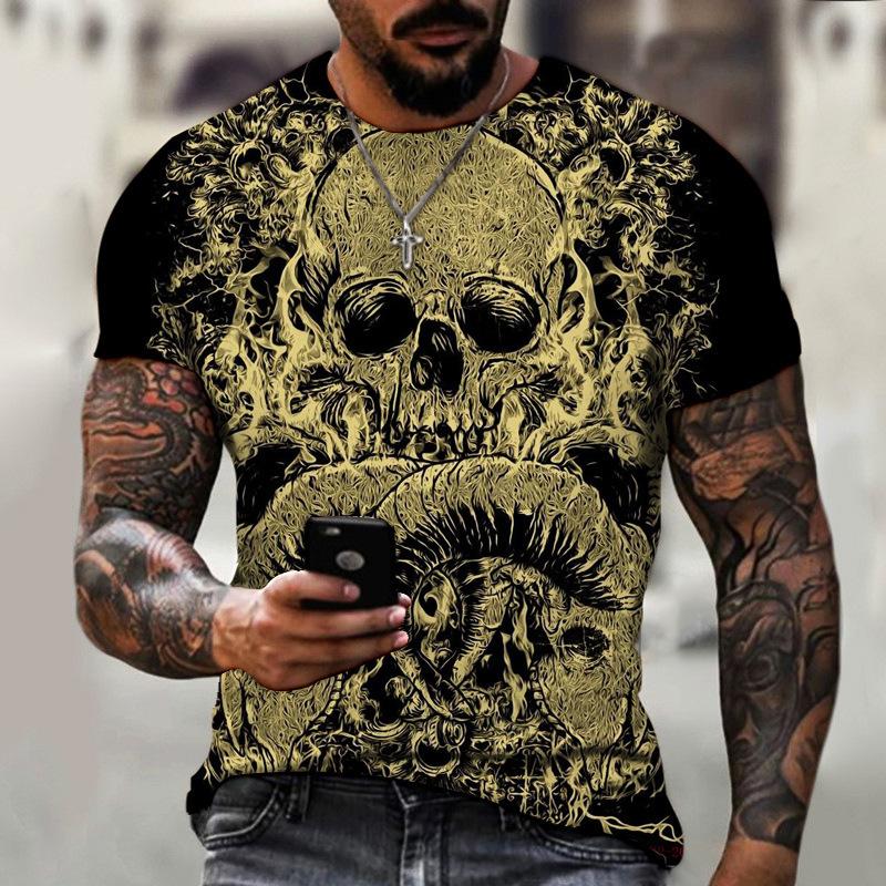 

Мужская спортивная рубашка размера плюс 7XL с принтом черепа, мужская футболка с короткими рукавами, летняя модная рубашка 6XL